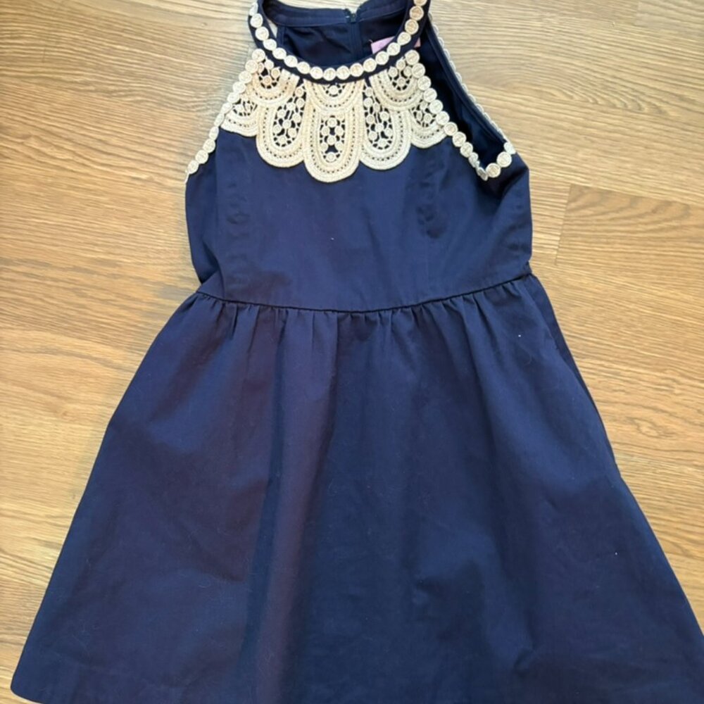 Lilly Pulitzer Girls Navy Gold Lace Party Dress Size 12